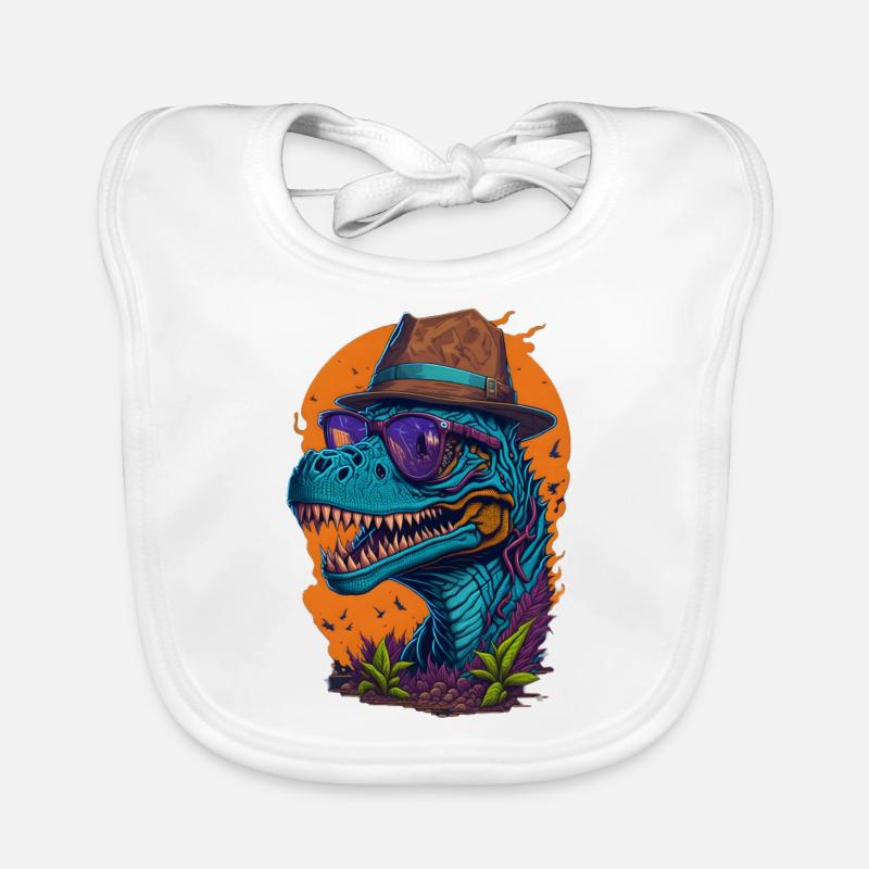 Dinosaure avec chapeau et lunettes Drôle à la mode Bavoir bio Bébé