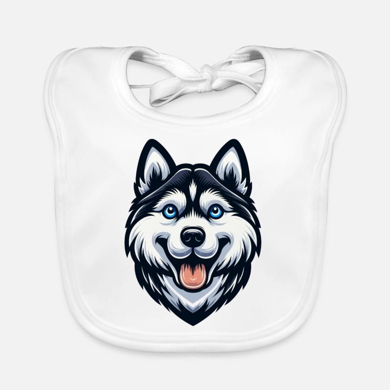 Tête de husky de dessin animé - Bavoir bio Bébé - blanc