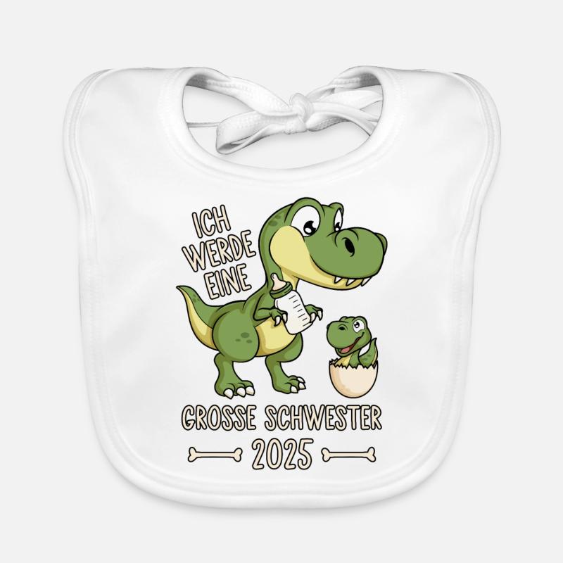 Dino Baby Ei Große Schwester 2025 Dinosaurier - Baby Bio-Lätzchen - Weiß