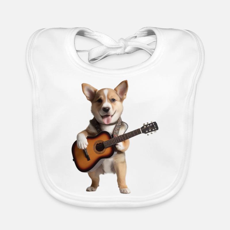 chiot chien guitare - Bavoir bio Bébé - blanc