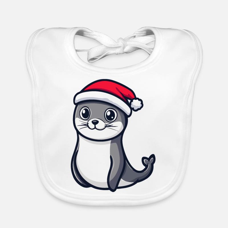 Noël de l’animal du phoque - Bavoir bio Bébé - blanc