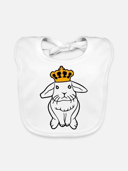 Royal Bunny Crown King Queen Prince Princess - Organic Baby Bibs - white - Front