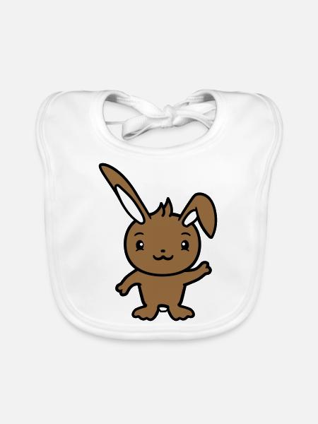 Lapin saluant amicalement la main agitant bonjour - Bavoir bio Bébé - blanc - Devant