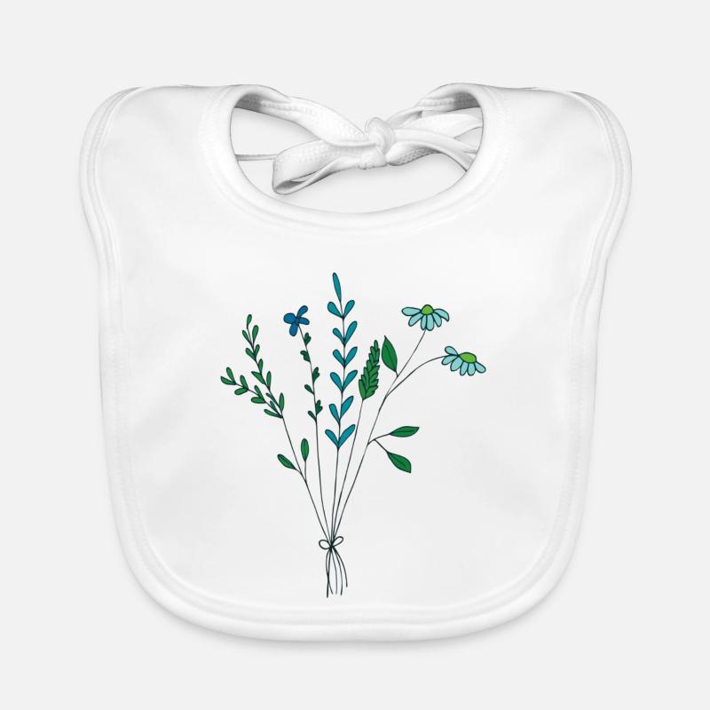 fleur prairie tons bleus fleurs sèches Bavoir bio Bébé