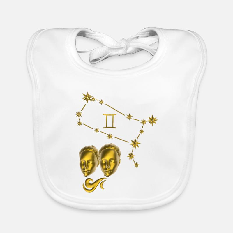 Zodiac sign Gemini 3D, gold Organic Baby Bibs