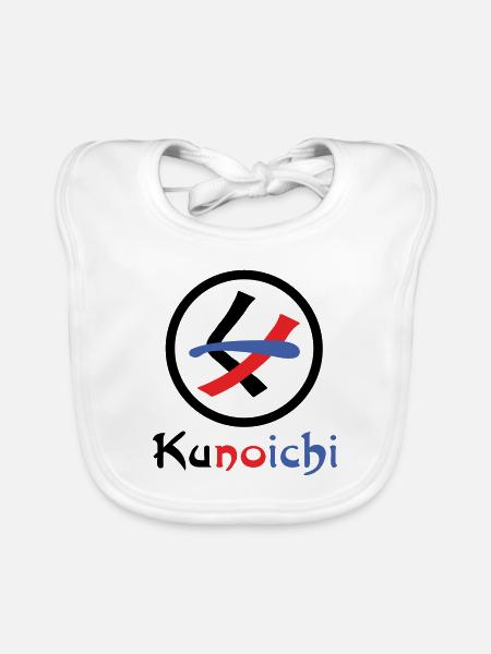 Female Ninja Kunoichi くノ一 - Organic Baby Bibs - white - Front