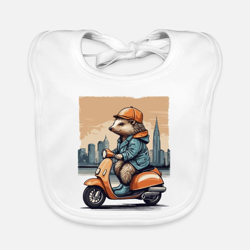 Süßer Igel auf Motorroller Baby Bio-Lätzchen