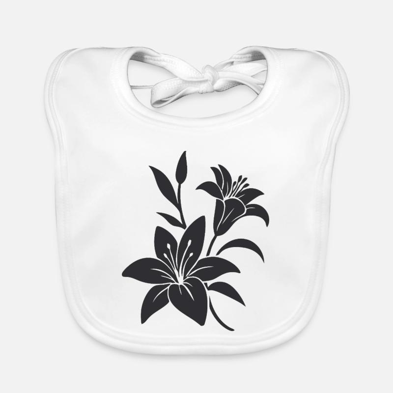 Illustration florale monochrome élégante - Bavoir bio Bébé - blanc