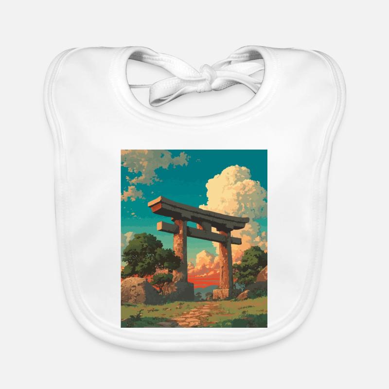 Coucher de soleil derrière la porte traditionnelle Torii Bavoir bio Bébé