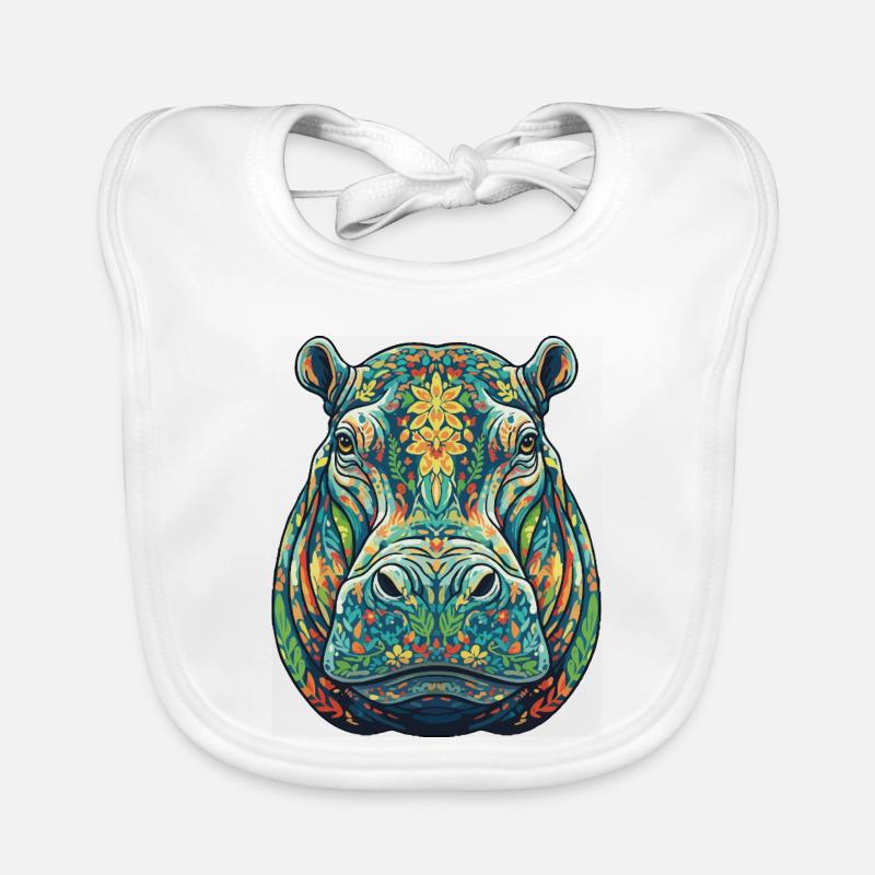Hippopotame coloré avec des fleurs Bavoir bio Bébé