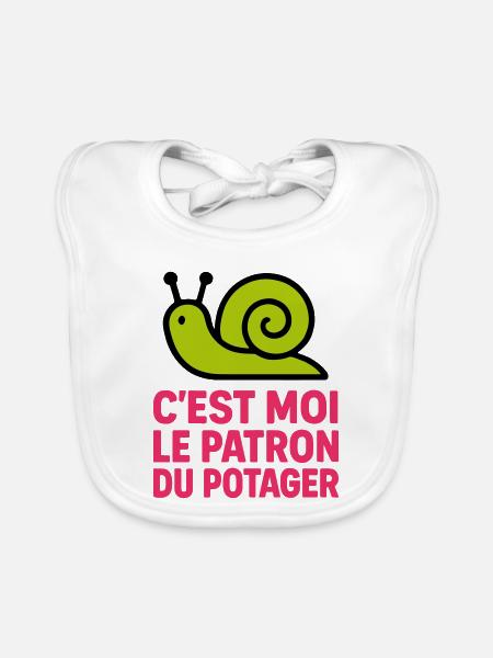 C'est Moi le Patron du Potager : Design Escargot - Bavoir bio Bébé - blanc - Devant