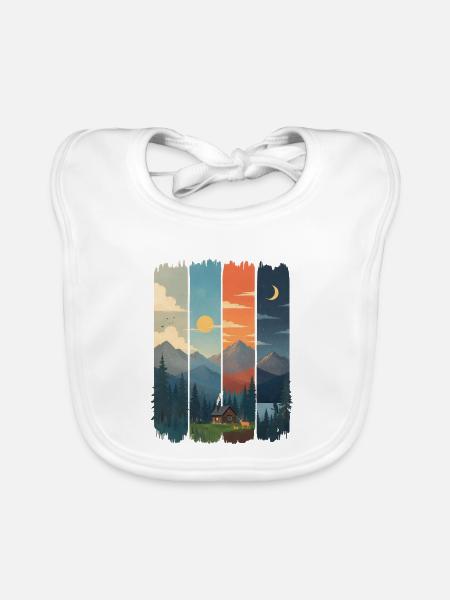 Horizons in four mountain panels - Organic Baby Bibs - white - Front