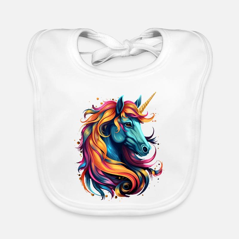 Regenbogen-Einhorn Kopfkunst - Baby Bio-Lätzchen - Weiß