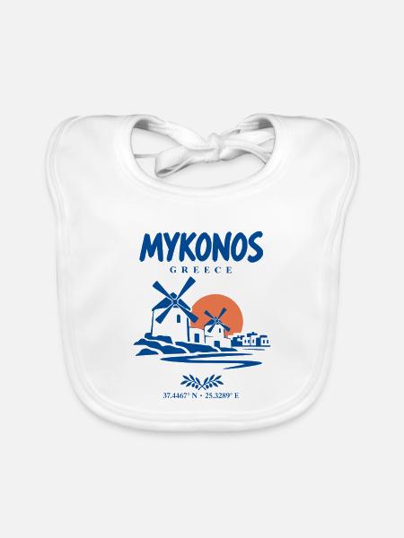 Mykonos-Windmühlen - Baby Bio-Lätzchen - Weiß - Vorne