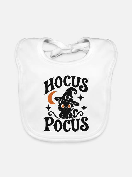 Hokuspokus Schwarze Katze Hexe Mond Halloween - Baby Bio-Lätzchen - Weiß