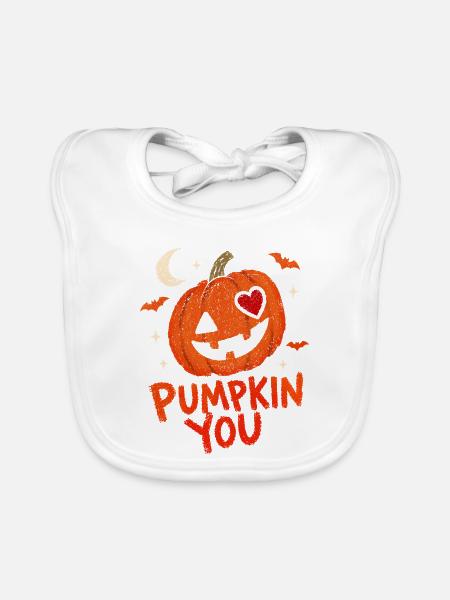 Halloween-Kürbis mit Herz - Baby Bio-Lätzchen - Weiß - Vorne