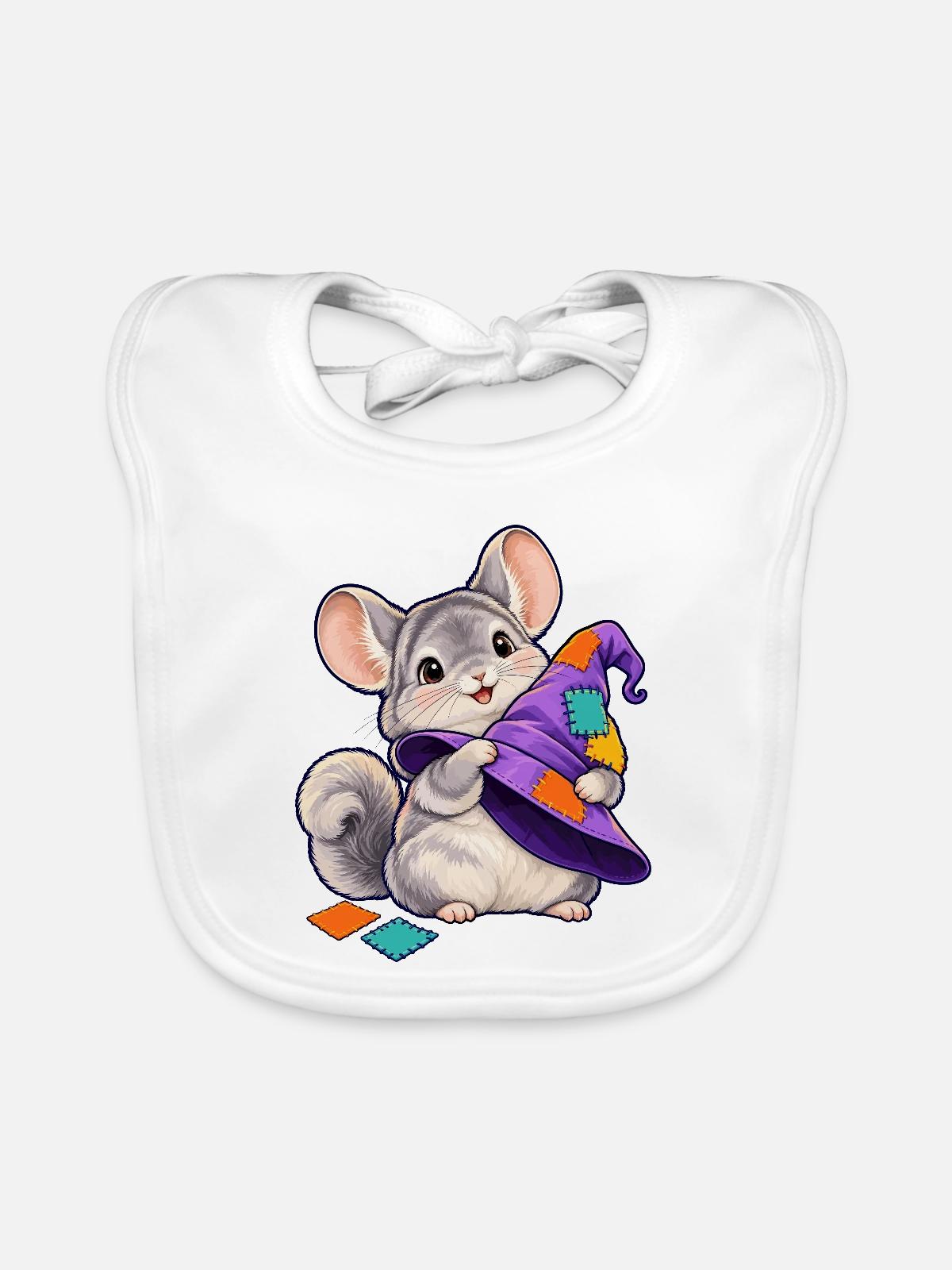 Patchwork-Maus mit bunter Kapuze - Baby Bio-Lätzchen - Weiß - Vorne