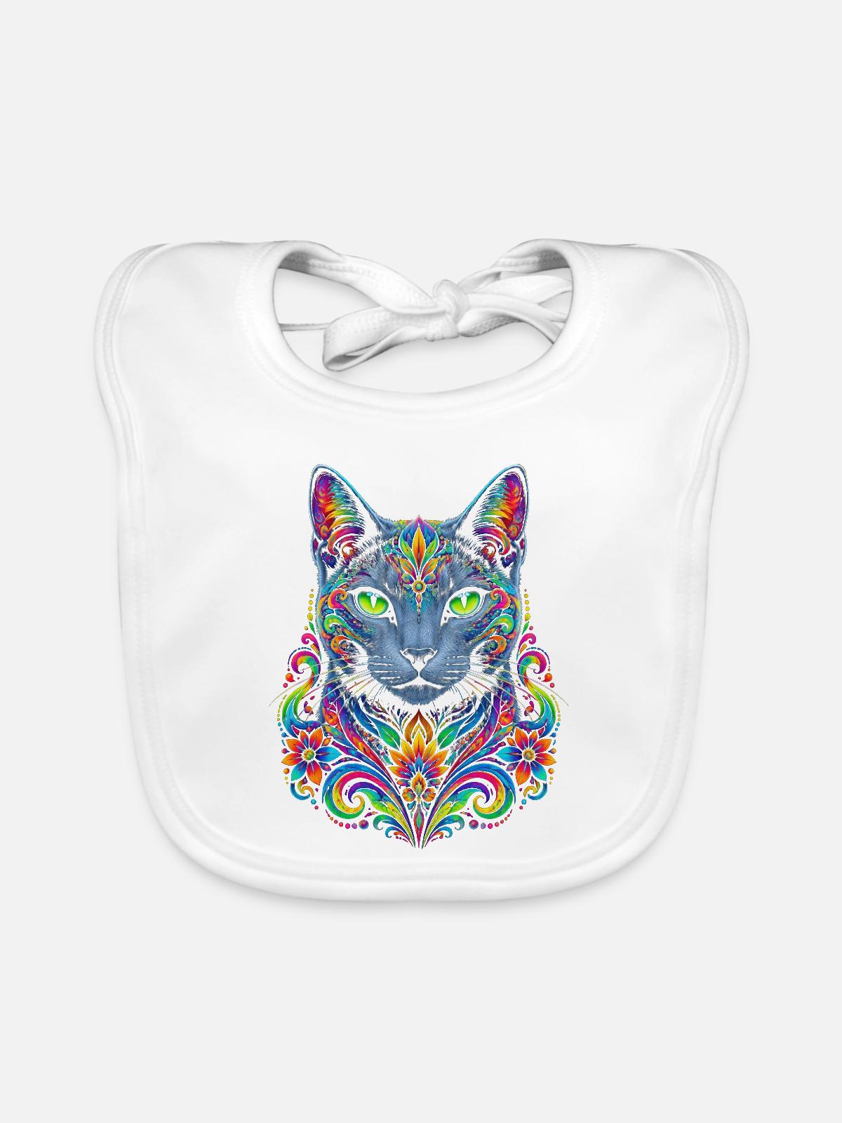 Stellar-Floral-Prisma-Katze - Baby Bio-Lätzchen - Weiß - Vorne