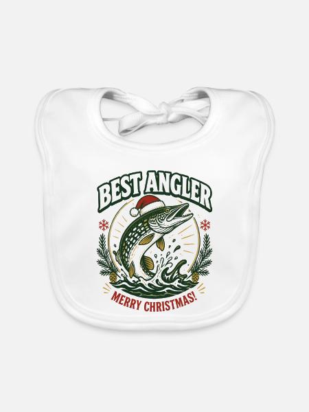 Bester Angler: Christmas Pike - Baby Bio-Lätzchen - Weiß - Vorne