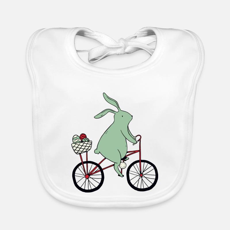Lapin de Pâques sur vélo - Bavoir bio Bébé - blanc