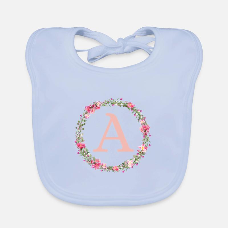 A Monogram, Flower Wreath, Personalizable Organic Baby Bibs