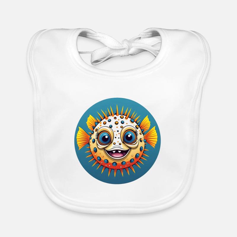 Cheerful laughing colorful puffer fish Organic Baby Bibs