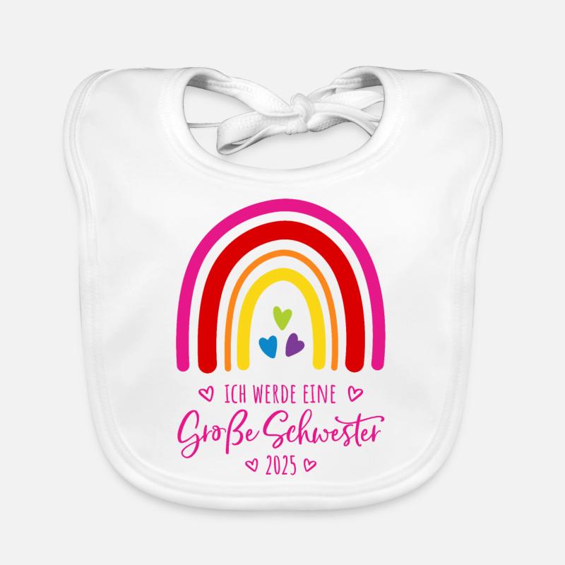 Ich werde eine große Schwester 2025 Regenbogen - Baby Bio-Lätzchen - Weiß