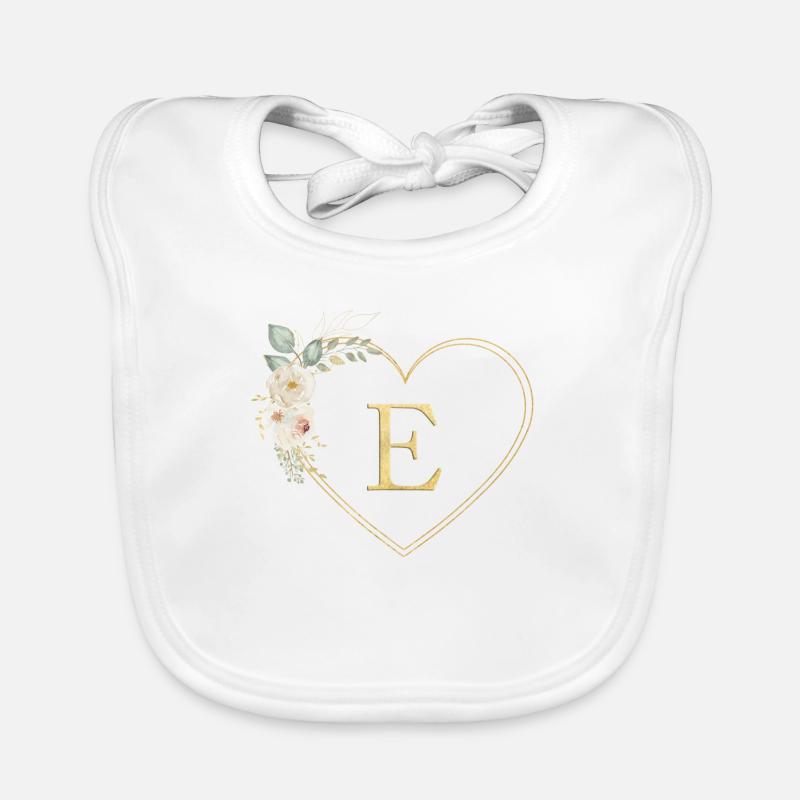 Customizable heart Monogram E Organic Baby Bibs