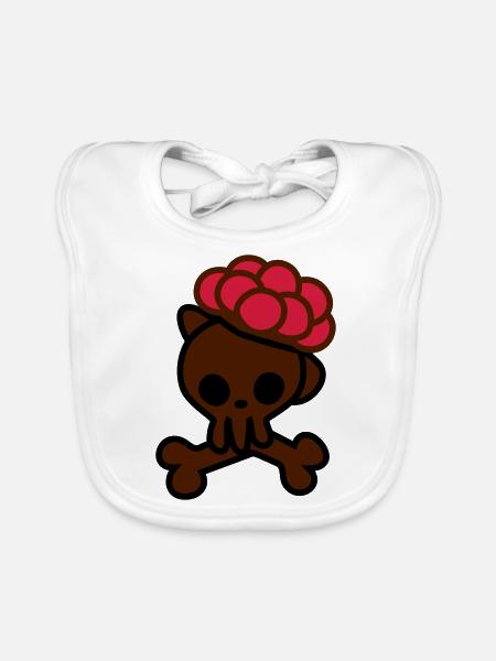 Totenkopf mit Bollenhut - Baby Bio-Lätzchen - Weiß - Vorne