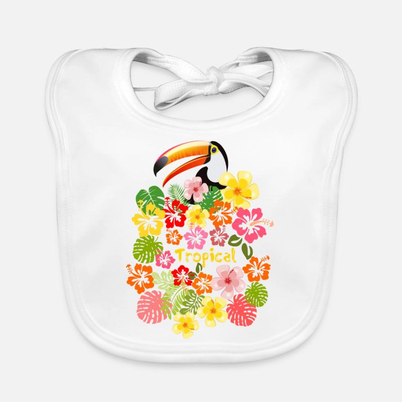 Toucan d'été fleurs fleurs d'hibiscus à Hawaii - Bavoir bio Bébé - blanc