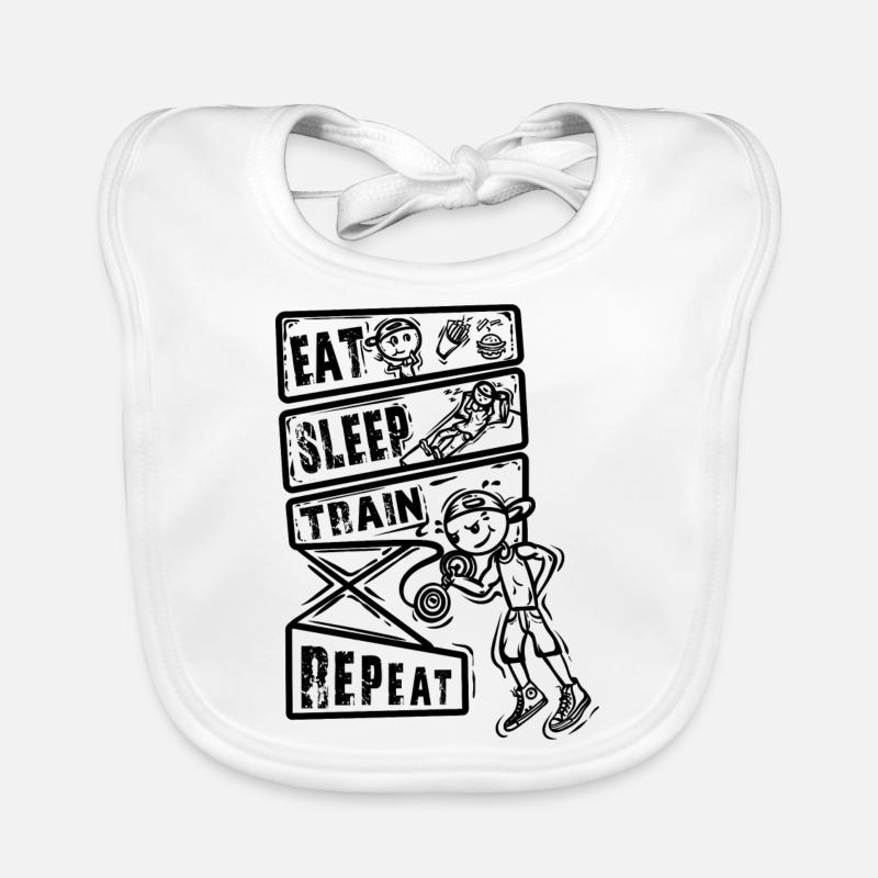 Eat Sleep Train Repeat - Gym Design Geschenkidee Baby Bio-Lätzchen