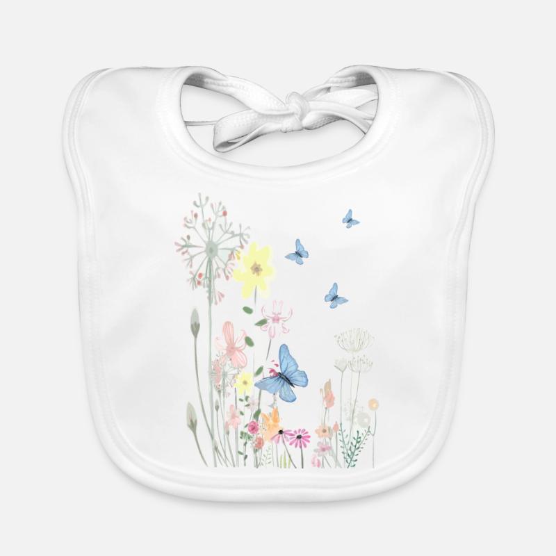 Pré de fleurs avec papillons Bavoir bio Bébé