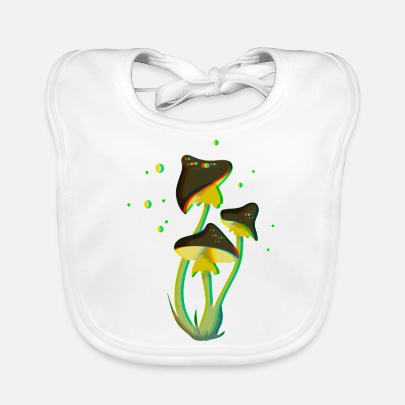 Dessin Champignon Trippy Fluo 3D et Psychédélique Bavoir bio Bébé