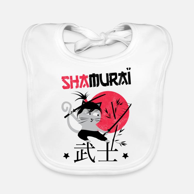 Funny Cat, Shamuraï Funny Cat Samurai Warrior Organic Baby Bibs