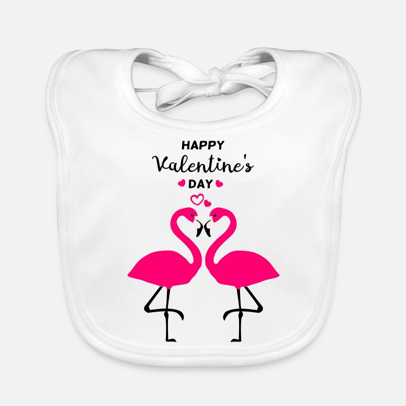 Flamants roses Saint-Valentin - Bavoir bio Bébé - blanc