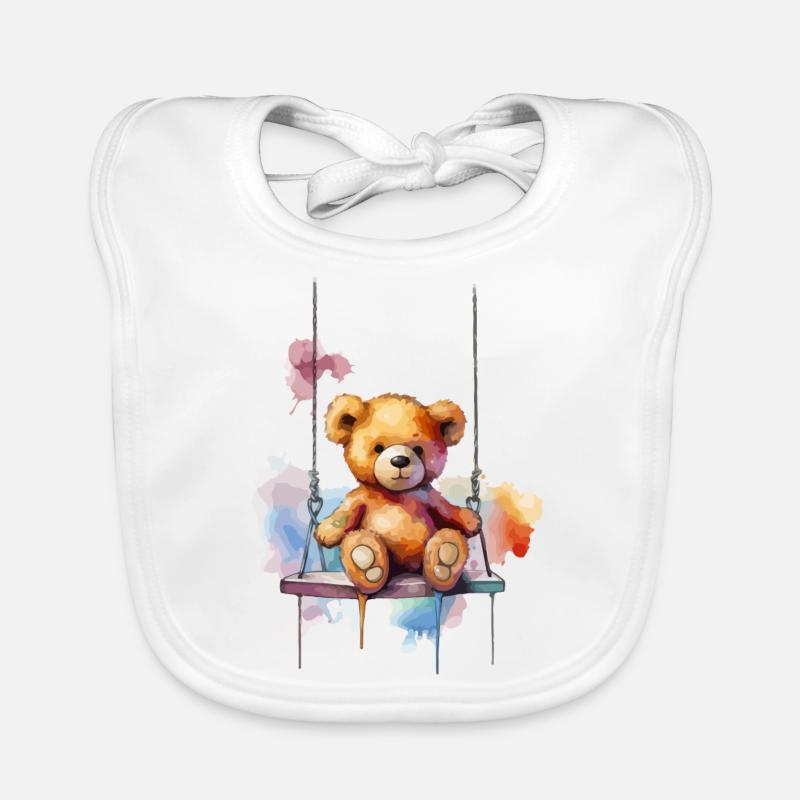 Nounours sur sa balançoire - Bavoir bio Bébé - blanc