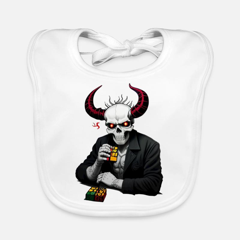 Horned skull | Destroyed his puzzle cube Organic Baby Bibs