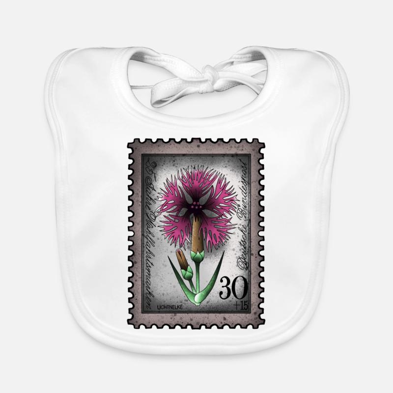 Stamp Light Carnation - Organic Baby Bibs - white