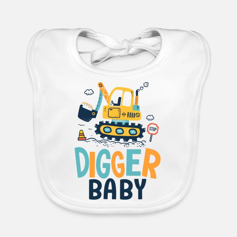 baby digger naissance bébé, papa chantier - Bavoir bio Bébé - blanc