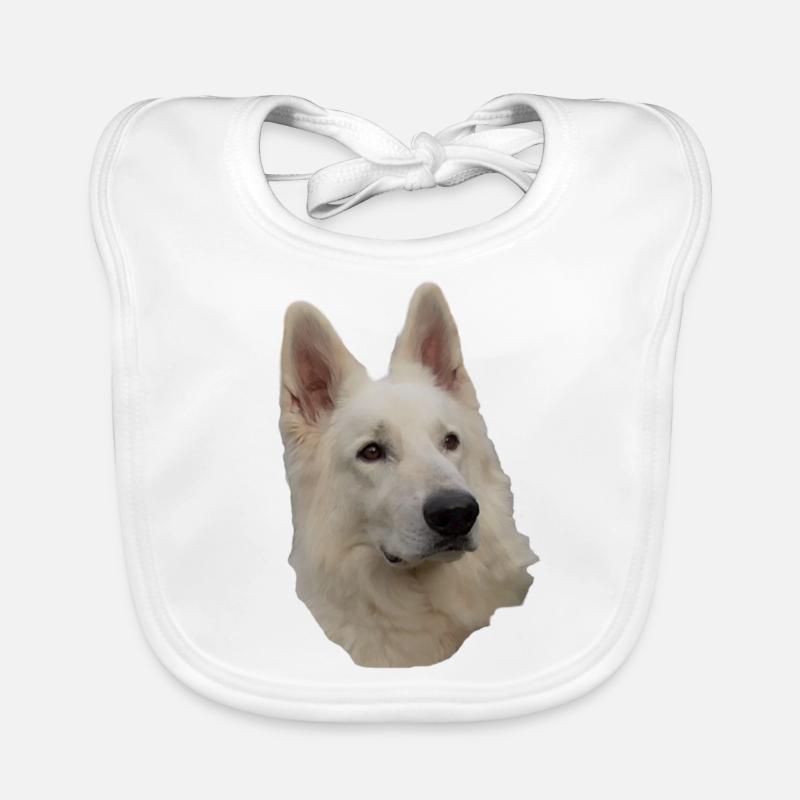 White Shepherd Head Organic Baby Bibs