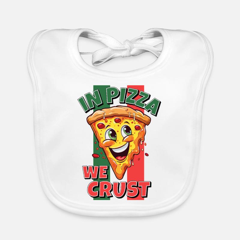 Dans la pizza on croûte la tranche de pizza le visage rit drôle Bavoir bio Bébé