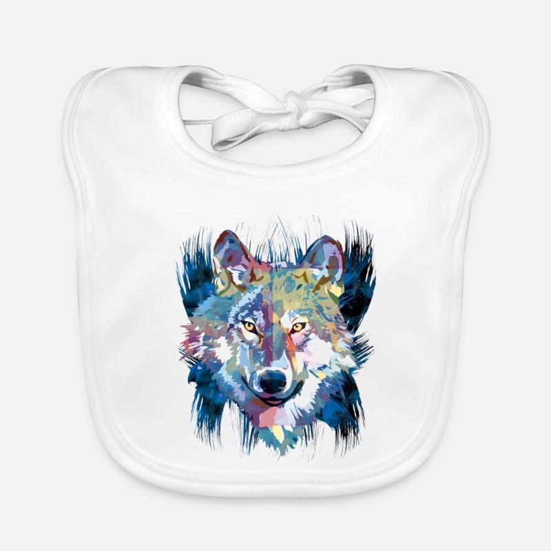 Polygon Wolf - Beautiful grey wolf in blue Organic Baby Bibs