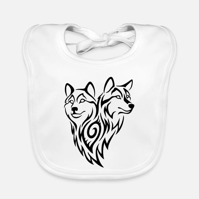 Loups tribaux - Bavoir bio Bébé - blanc