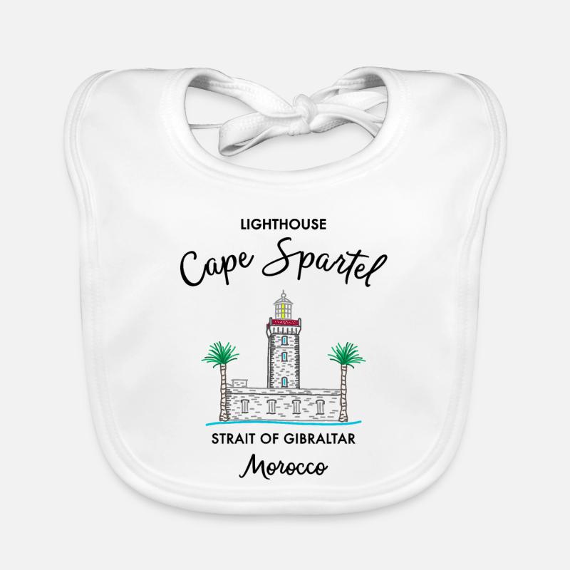 Morocco, Cape Spartel Lighthouse, Gibraltar - Organic Baby Bibs - white