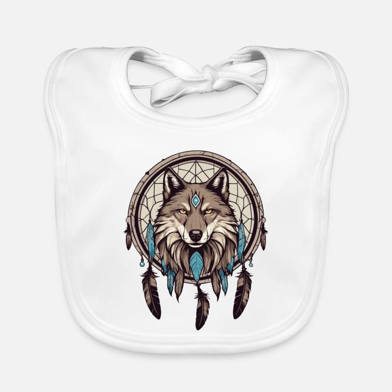Dream catcher with wolf Organic Baby Bibs