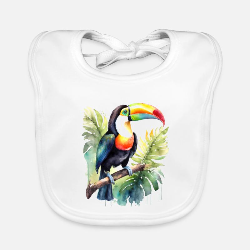 Aquarelle de Toucan - Bavoir bio Bébé - blanc