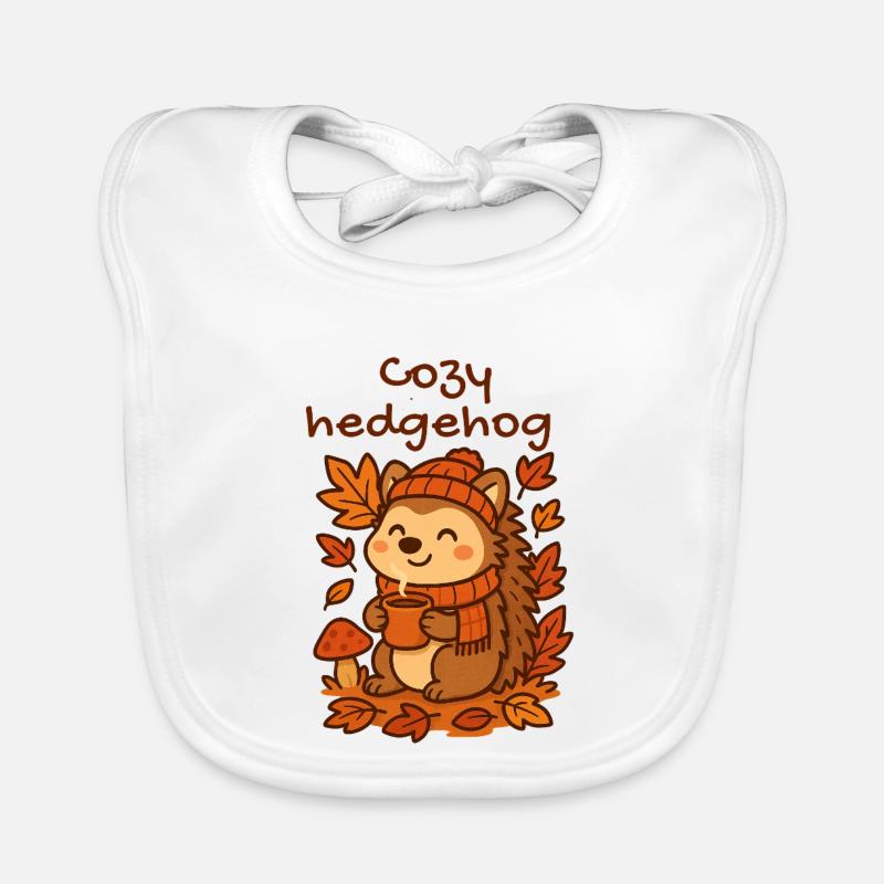 Cuddly autumn hedgehog with tea cozy Organic Baby Bibs