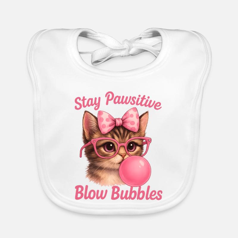 Cute Cat - Stay Pawsitive Blow Bubbles Organic Baby Bibs