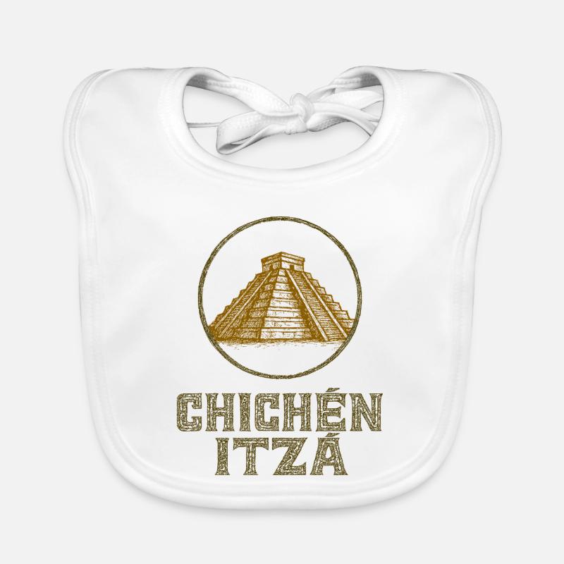 Chichen Itza Temple Vintage - Organic Baby Bibs - white