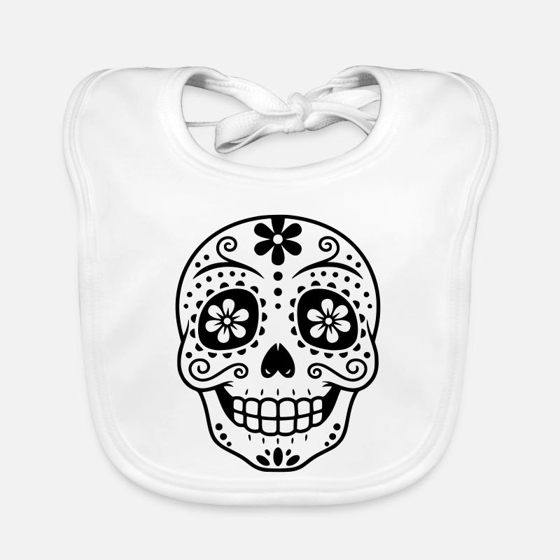 Sugar Skull | Día de los Muertos Design - Organic Baby Bibs - white